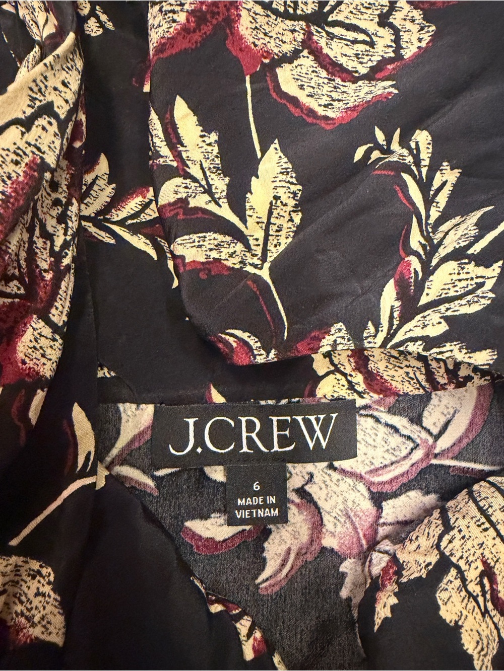 J. Crew Size 6 Black Floral Cowl Neck Camisole with Maroon, Tan Gold Accents - Picture 11 of 11